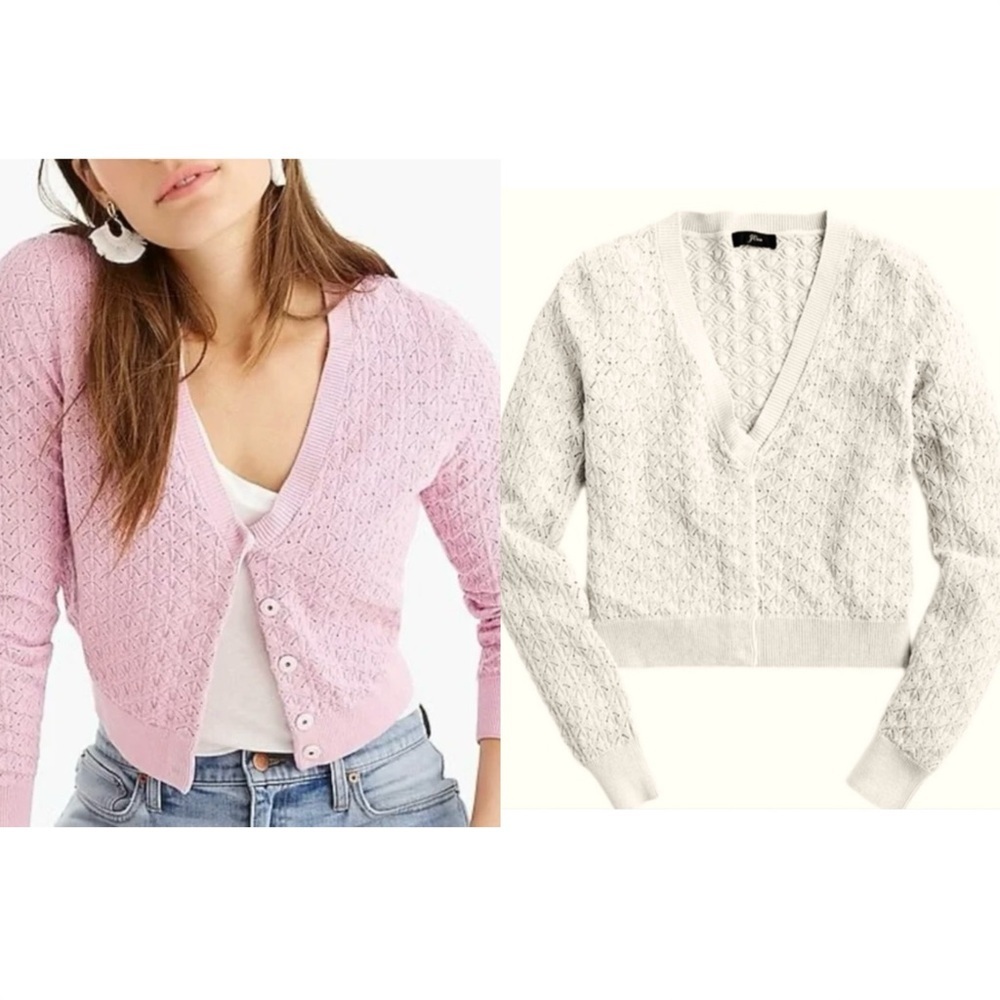 J Crew V neck Pointelle Cardigan Sweater